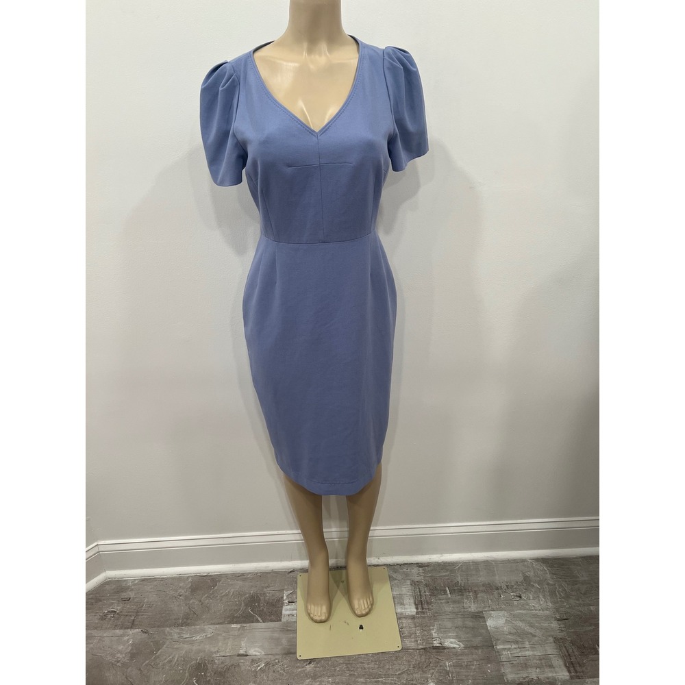 L.K. Bennett Rebecca Sheath Dress Womens‎ 8 Periwinkle Blue V-Neck Puff Sleeve